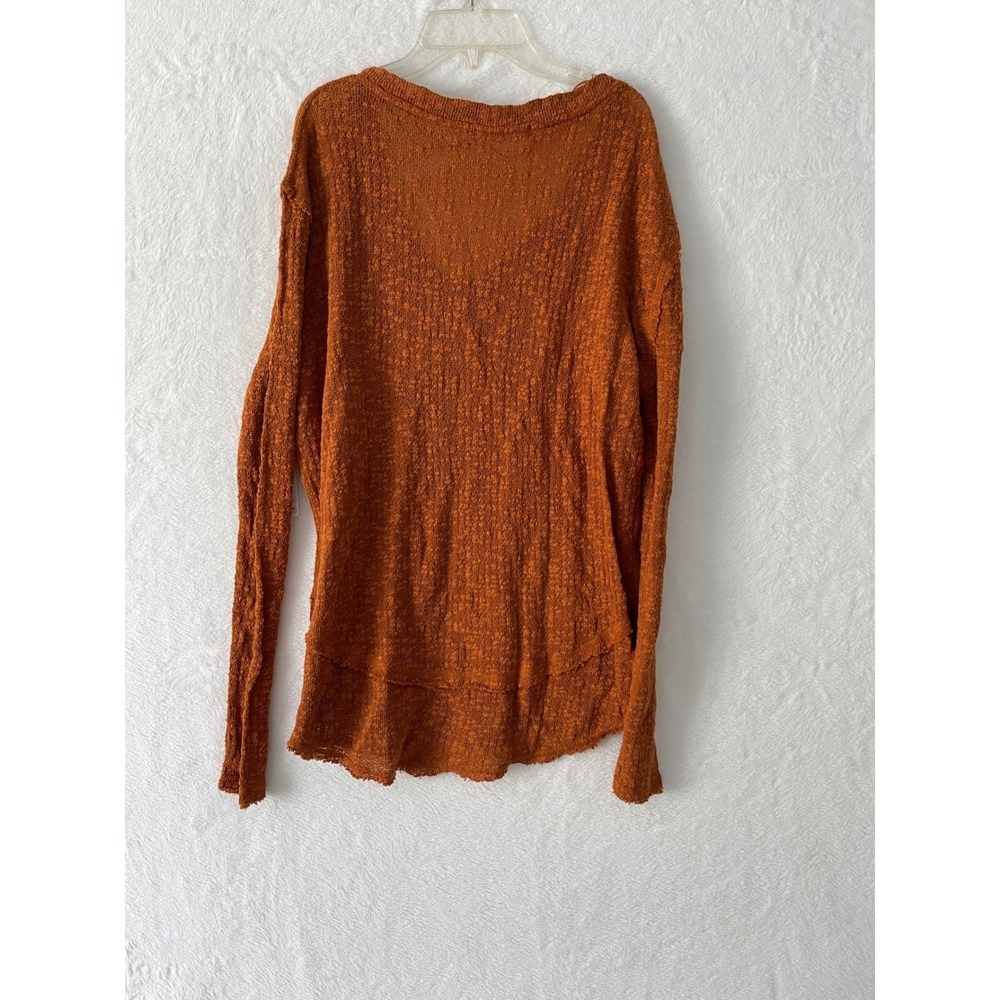 We The Free People Burnt Orange Ocean Air Hacci Textured Knit Raw Hem Top Small - Picture 6 of 7